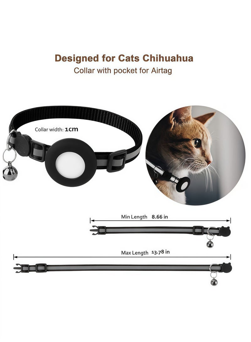 BlueHole Night reflective Airtag pet collar, black waterproof design, adjustable with bell, cat and dog anti slip positioning collar - Image 4