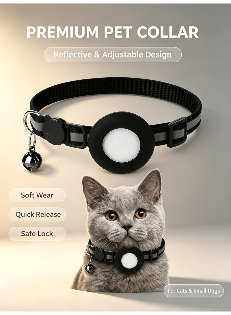 BlueHole Night reflective Airtag pet collar, black waterproof design, adjustable with bell, cat and dog anti slip positioning collar - Image 1