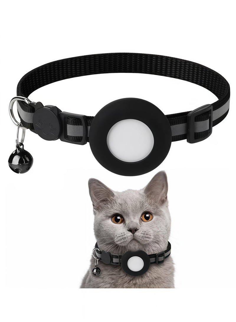 BlueHole Night reflective Airtag pet collar, black waterproof design, adjustable with bell, cat and dog anti slip positioning collar - Image 2