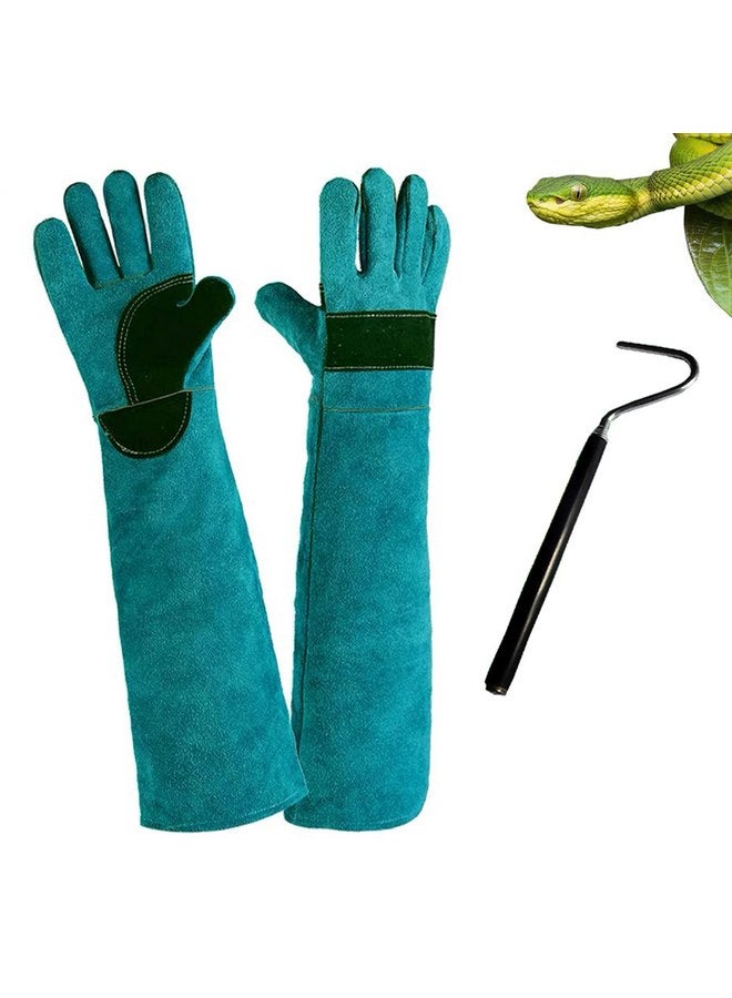 قفازات  للتعامل مع الحيوانات مضادة للعض مع خطاف مبطنة من الجلد المقوى للكلاب والقطط والطيور والصقر والحماية من الخدش للزواحف والسناجب والثعابين والسحالي والأفعى للشواء 23 بوصة - Image 1