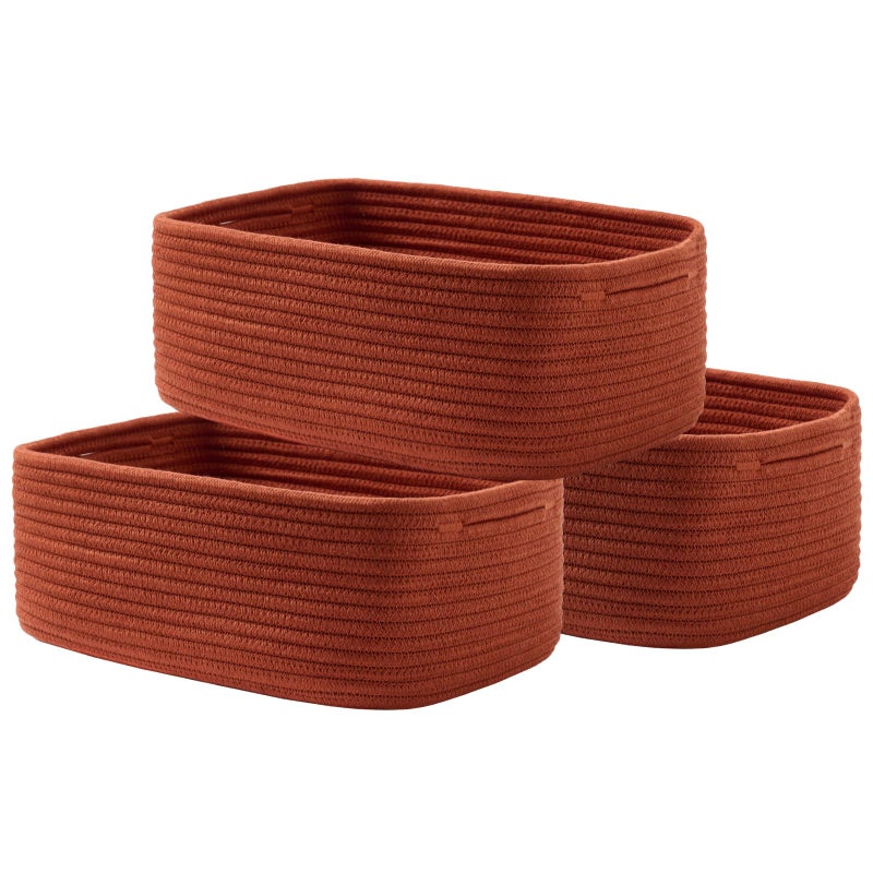 KALLAX Small Woven Basket 135 x 95 x 5 Inches Storage Basket for Organizing Cute Small Rope Shelf Closet Cube Storage Bins Baskets for Shelves Dog Toy Gift Baskets Empty 3 Pack Rust Red - Image 2