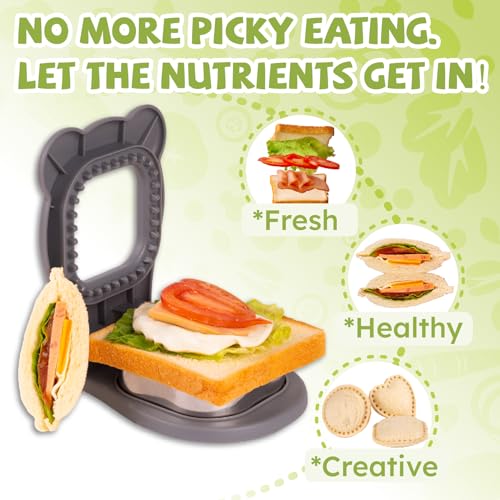 LEPCY Uncrustables Sandwich Maker Sealer Cutter, Crustless Sandwich Cutter, PB&J Uncrustable Maker - Color Grey, Square Shape - Image 3