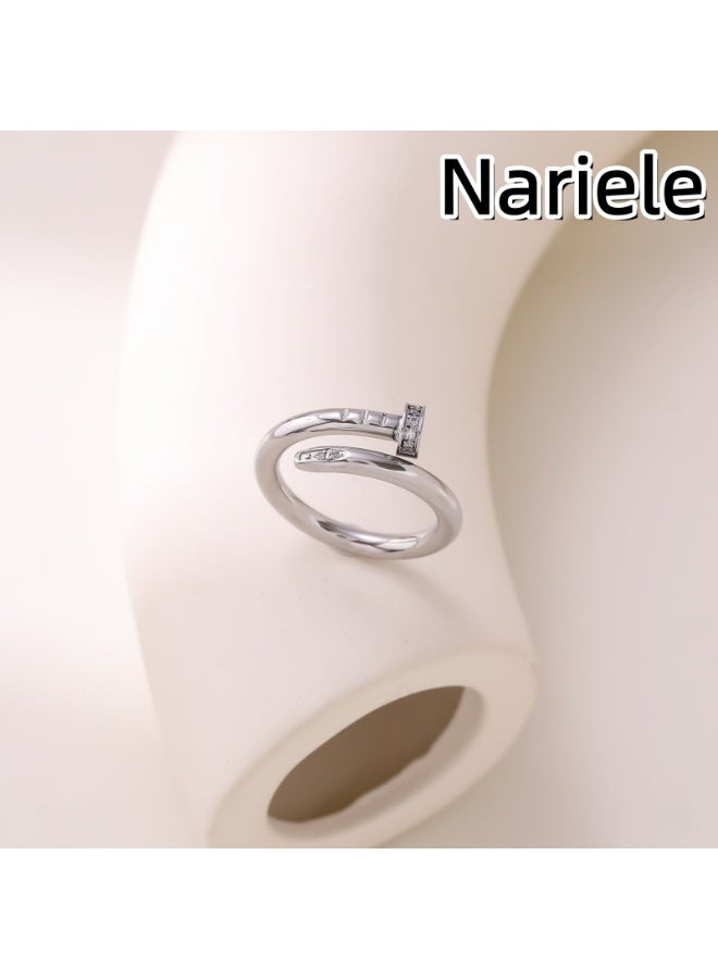 Nariele New Diamond Studded Fashionable Niche Design Stainless Steel Ring - Image 1