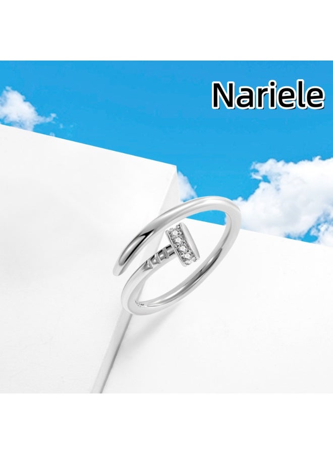 Nariele New Diamond Studded Fashionable Niche Design Stainless Steel Ring - Image 2