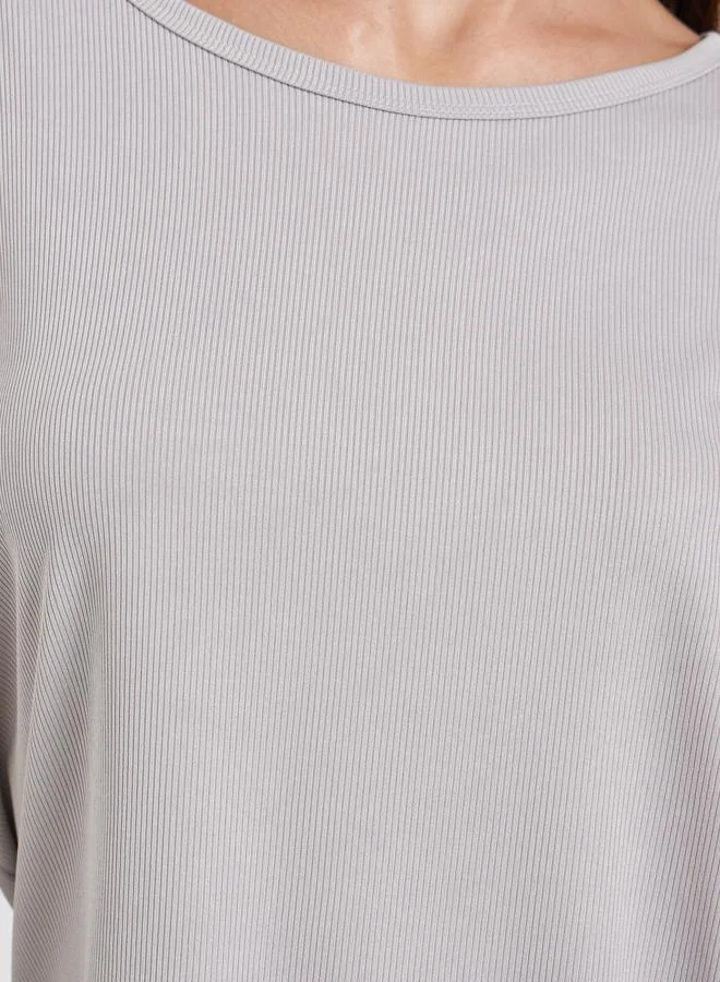 Styli Texture Round Neck T-Shirt and Pyjama Set