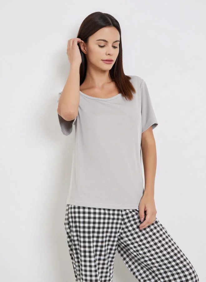 Styli Texture Round Neck T-Shirt and Pyjama Set