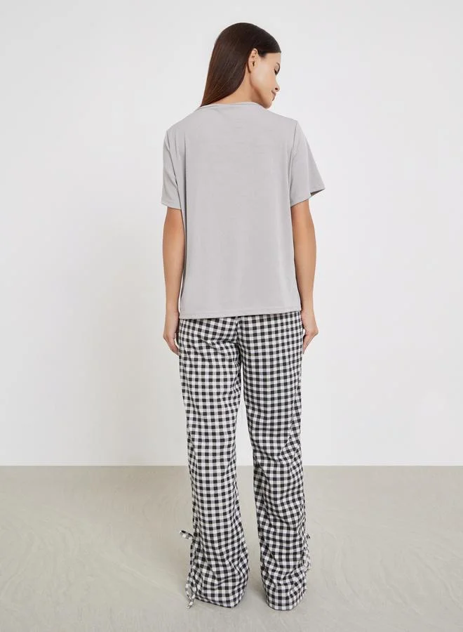Styli Texture Round Neck T-Shirt and Pyjama Set