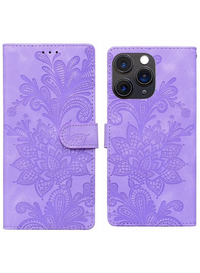 Zaboon Case For iPhone 11 Pro Max Lace Floral Embossed Magnetic Buckle PU Phone Case With Wrist Strap - Image 1