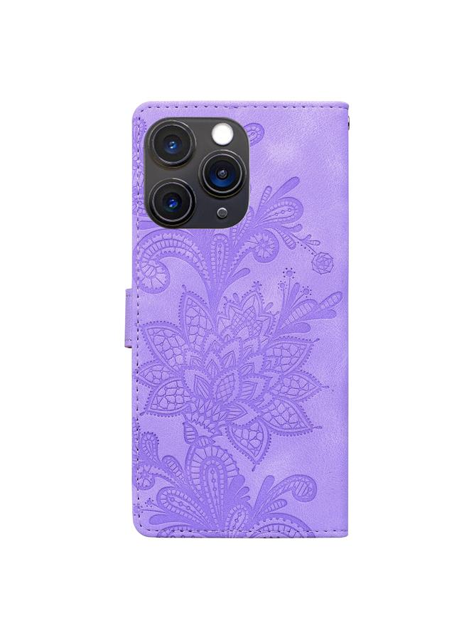 Zaboon Case For iPhone 11 Pro Max Lace Floral Embossed Magnetic Buckle PU Phone Case With Wrist Strap - Image 3