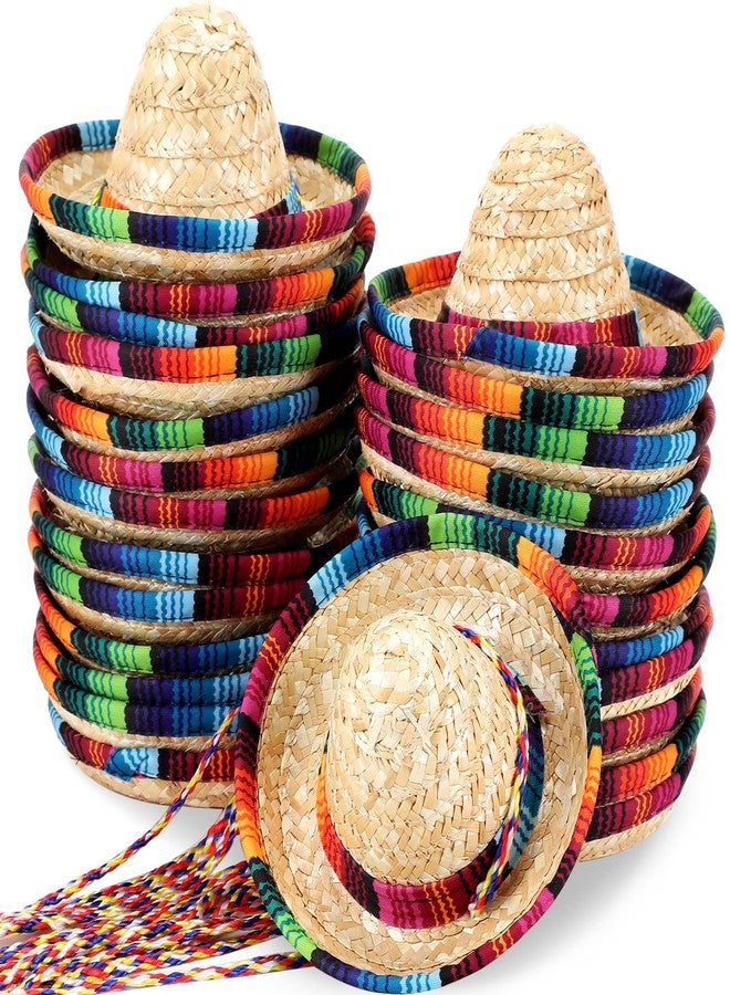 Zhanmai 25 Pack Mini Sombrero Mexican Hat Cinco De Mayo Straw Hat Party Decorations with Cord for Kid Pet Fiesta Costume (9 Inch) - Image 1