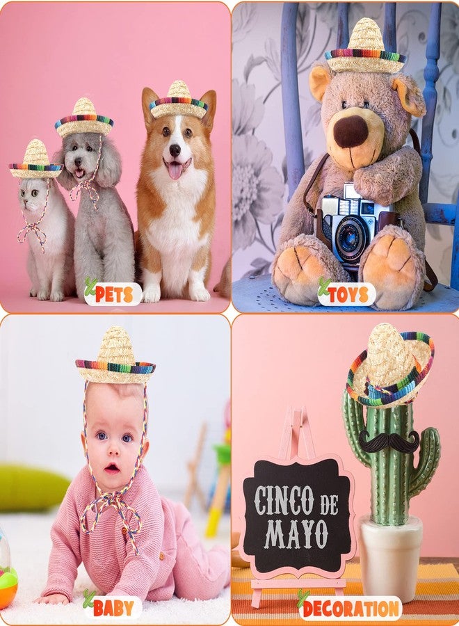 Zhanmai 25 Pack Mini Sombrero Mexican Hat Cinco De Mayo Straw Hat Party Decorations with Cord for Kid Pet Fiesta Costume (9 Inch) - Image 5