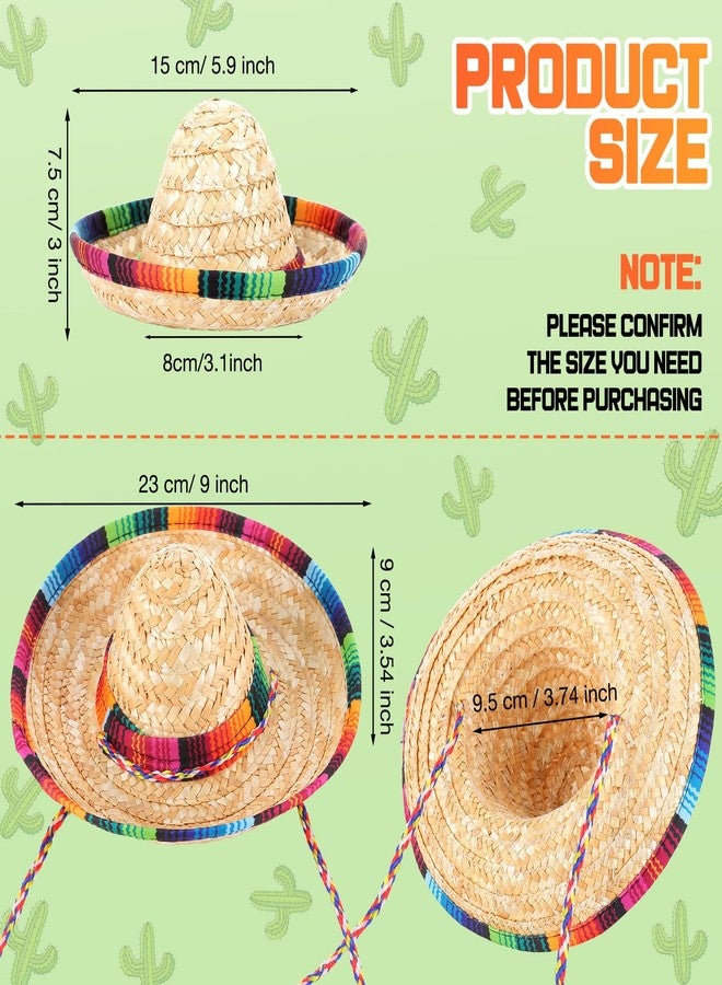Zhanmai 25 Pack Mini Sombrero Mexican Hat Cinco De Mayo Straw Hat Party Decorations with Cord for Kid Pet Fiesta Costume (9 Inch) - Image 2