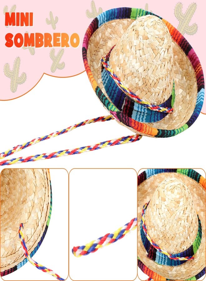 Zhanmai 25 Pack Mini Sombrero Mexican Hat Cinco De Mayo Straw Hat Party Decorations with Cord for Kid Pet Fiesta Costume (9 Inch) - Image 3