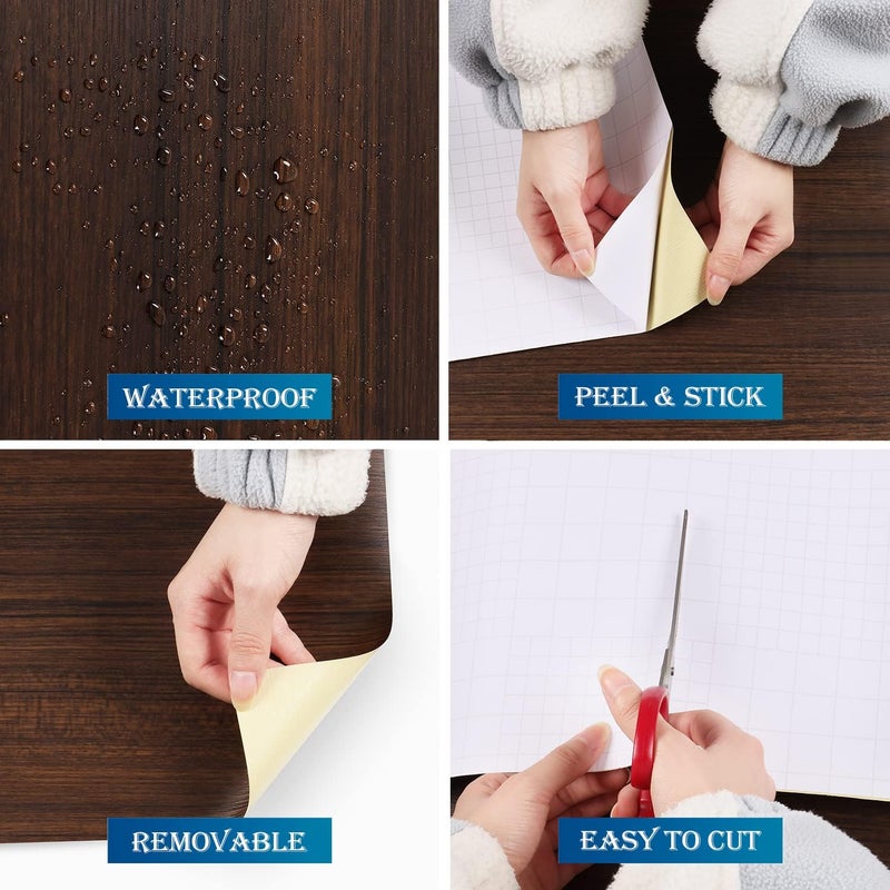 FunStick Brown Walnut Wood Contact Paper for Cabinets & Countertops - Waterproof, Peel & Stick, Rustic Wood Grain - Self-Adhesive, Removable - Thick, 15.8"x78.8" - Image 4