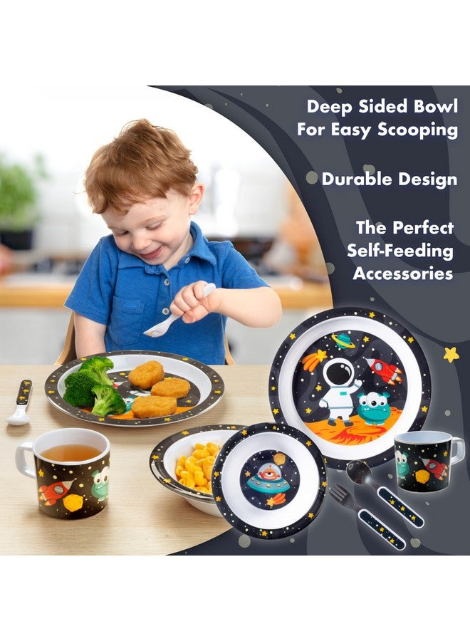 Bentology 5 Pc Mealtime Feeding Set for Kids and Toddlers - Space - Includes Plate, Bowl, Cup, Fork and Spoon Utensil Flatware - Durable, Dishwasher Safe, BPA Free - Image 3