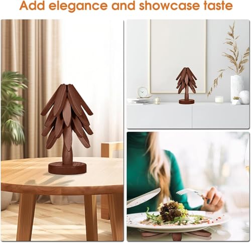 Oylyoyea Wooden Cup Coaster Set，Tree Shape Trivet Set,Tree Coasters- 4 Wooden Trivets + 1 Stand stored for hot Dish/Pot/Bowl/teapot/hot Pot Set (Brown) - Image 5