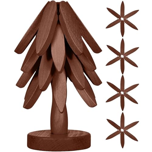 Oylyoyea Wooden Cup Coaster Set，Tree Shape Trivet Set,Tree Coasters- 4 Wooden Trivets + 1 Stand stored for hot Dish/Pot/Bowl/teapot/hot Pot Set (Brown) - Image 1