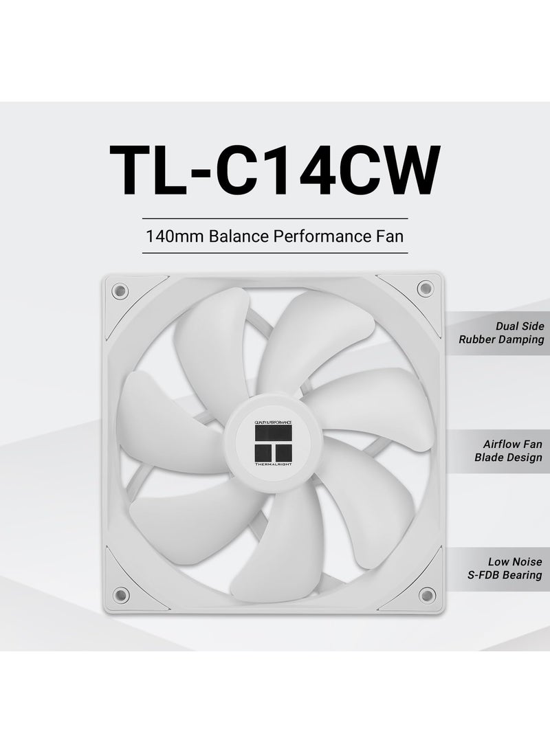 Thermalright Thermalright TL-C14CW CPU Fan, S-FDB Bearing Case Fan with 4-PWM Control, Low Noise PC Fan, 140mm Computer Chassis Fan, CPU Cooler Fan|White(TL-C14CW)  - Image 2