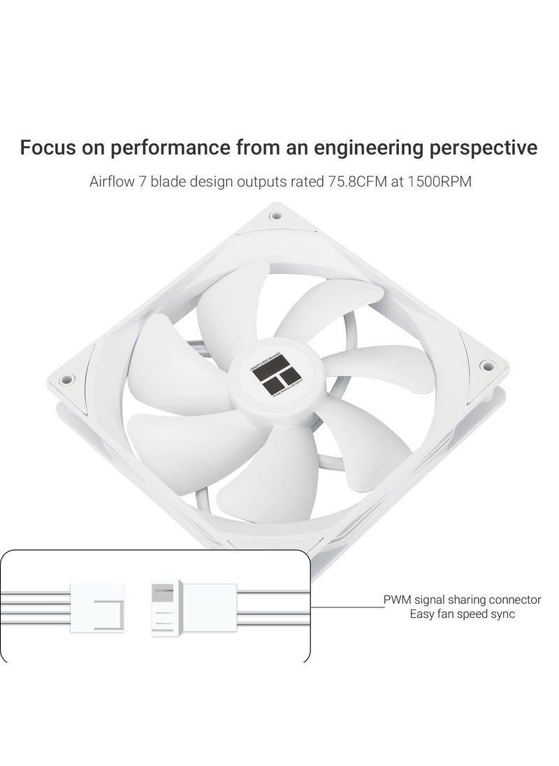 Thermalright Thermalright TL-C14CW CPU Fan, S-FDB Bearing Case Fan with 4-PWM Control, Low Noise PC Fan, 140mm Computer Chassis Fan, CPU Cooler Fan|White(TL-C14CW)  - Image 3