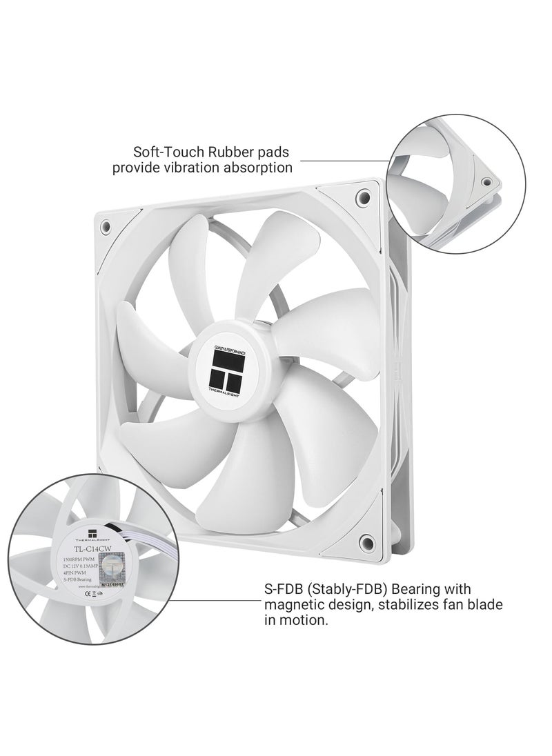 Thermalright Thermalright TL-C14CW CPU Fan, S-FDB Bearing Case Fan with 4-PWM Control, Low Noise PC Fan, 140mm Computer Chassis Fan, CPU Cooler Fan|White(TL-C14CW)  - Image 4