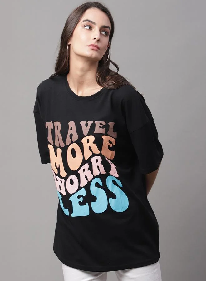 Styli Women Black Oversized Graphic Print T-Shirt By Door74