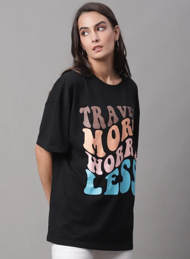 Styli Women Black Oversized Graphic Print T-Shirt By Door74