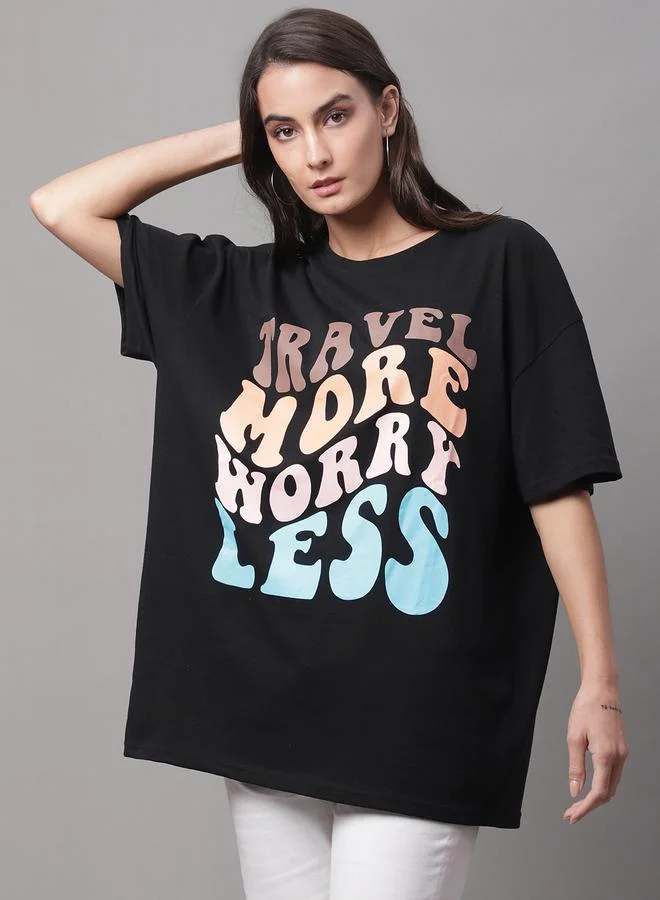 Styli Women Black Oversized Graphic Print T-Shirt By Door74