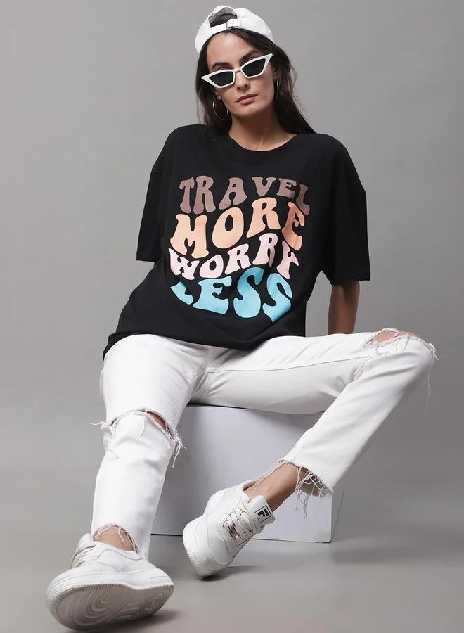 Styli Women Black Oversized Graphic Print T-Shirt By Door74