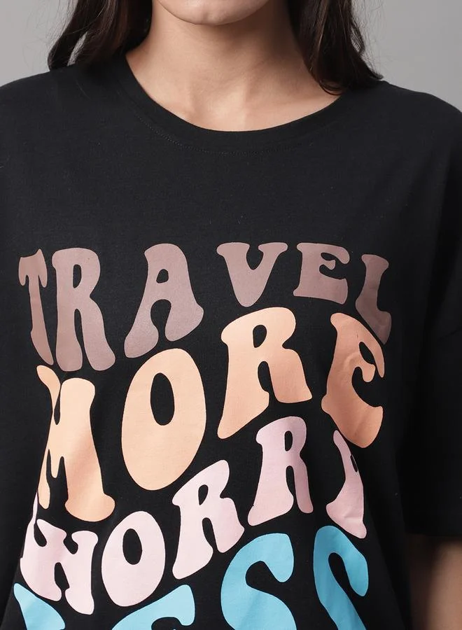 Styli Women Black Oversized Graphic Print T-Shirt By Door74