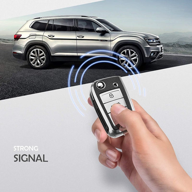 JVCV® Premium Soft TPU Leather Pattern Key Cover Compatible with Skoda Kylaq Slavia Kushaq Taigun Tiguan Virtus Octavia Kodiaq Superb Folding Key (Silver) - Image 5