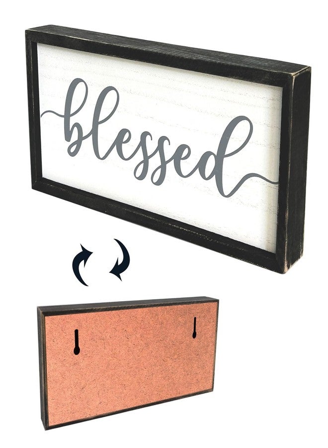 EXQUIDECA Rustic Blessed Freestanding Sign Home Decor for Living Room - Farmhouse Framed Blessed Wall Art Solid Wood Grey 12x5 Inches - Image 2