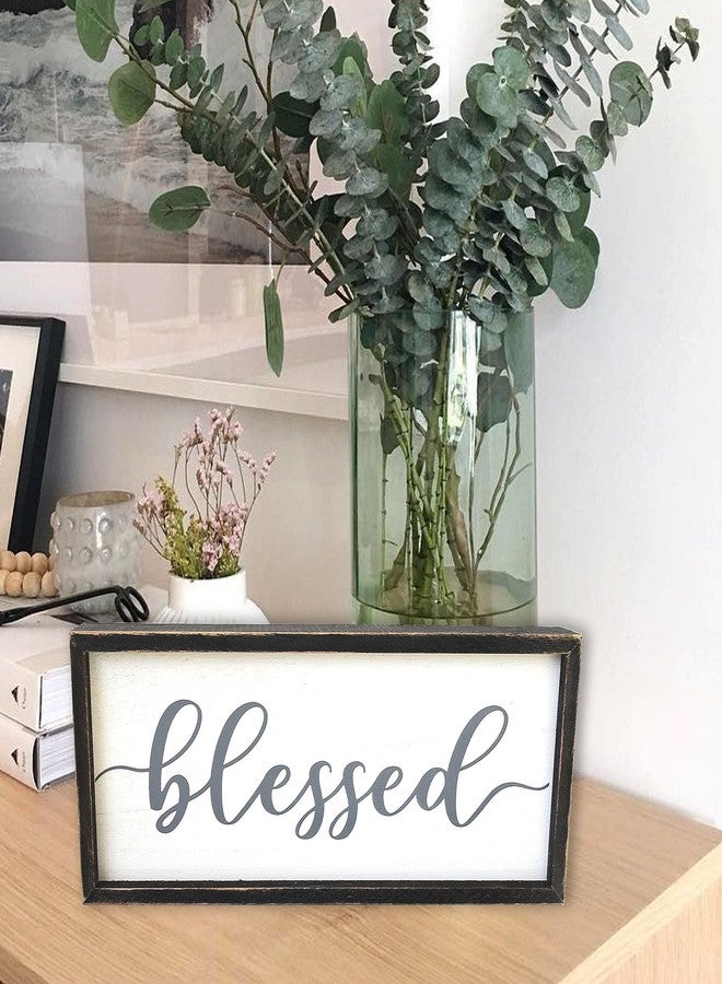 EXQUIDECA Rustic Blessed Freestanding Sign Home Decor for Living Room - Farmhouse Framed Blessed Wall Art Solid Wood Grey 12x5 Inches - Image 5