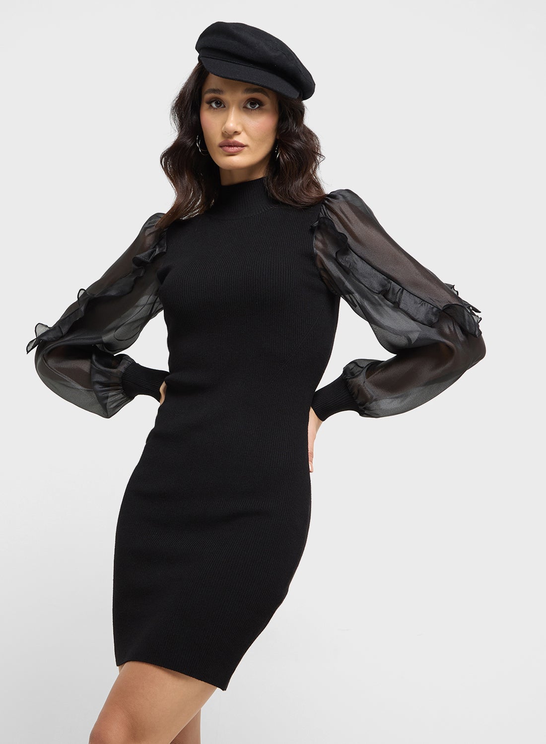 ワンピース NOIRNINE Puff Sleeve Pleated Dress 5BMR0253 Puff Sleeve One Shoulder Maxi Dress | boohoo