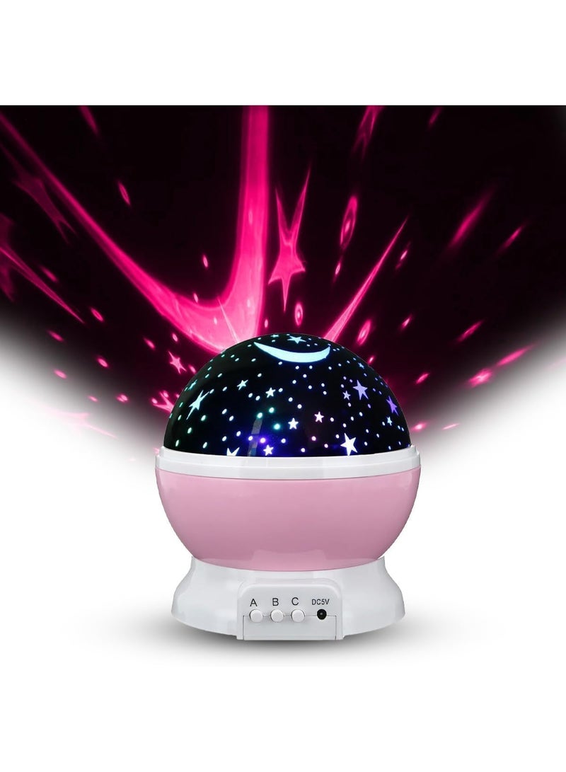 Generic Star Projector Night Light for Kids Bedroom – 360° Rotating Galaxy Lamp with Moon & Stars Projection, 3 Lighting Modes, USB & Battery Powered – Soothing Night Sky Lamp for Baby Sleep, Pink - Image 1