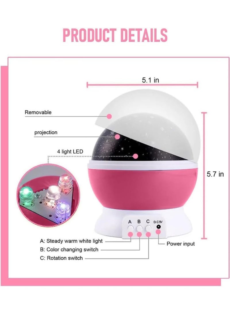 Generic Star Projector Night Light for Kids Bedroom – 360° Rotating Galaxy Lamp with Moon & Stars Projection, 3 Lighting Modes, USB & Battery Powered – Soothing Night Sky Lamp for Baby Sleep, Pink - Image 2