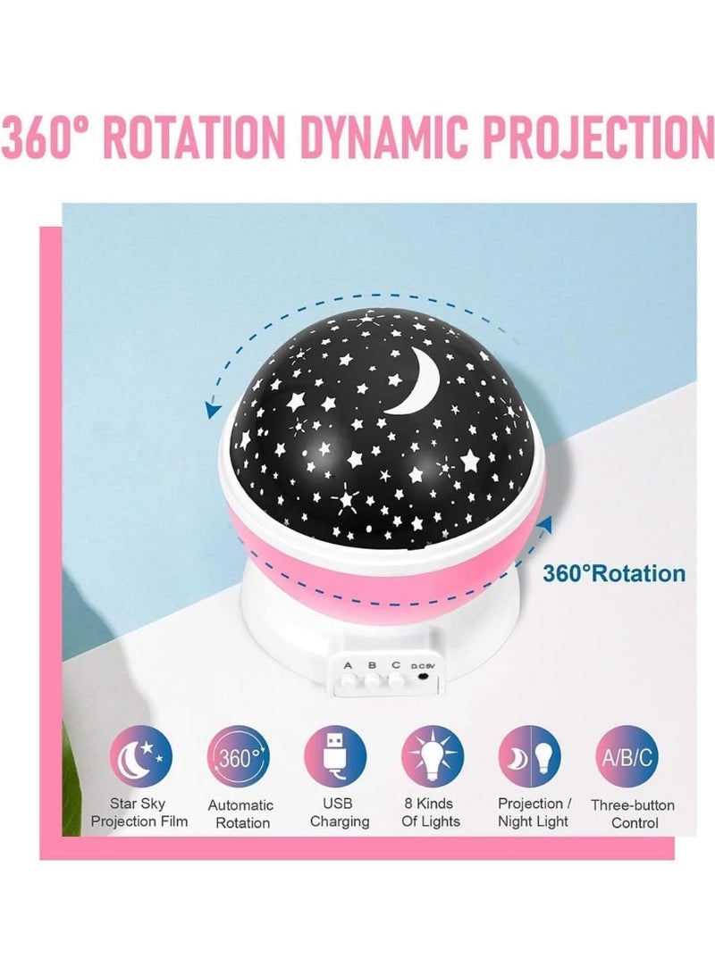 Generic Star Projector Night Light for Kids Bedroom – 360° Rotating Galaxy Lamp with Moon & Stars Projection, 3 Lighting Modes, USB & Battery Powered – Soothing Night Sky Lamp for Baby Sleep, Pink - Image 3