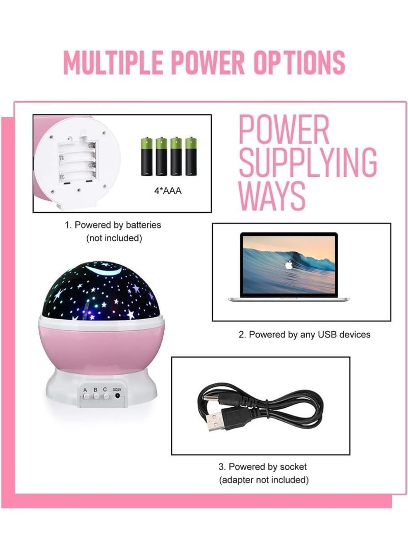 Generic Star Projector Night Light for Kids Bedroom – 360° Rotating Galaxy Lamp with Moon & Stars Projection, 3 Lighting Modes, USB & Battery Powered – Soothing Night Sky Lamp for Baby Sleep, Pink - Image 4