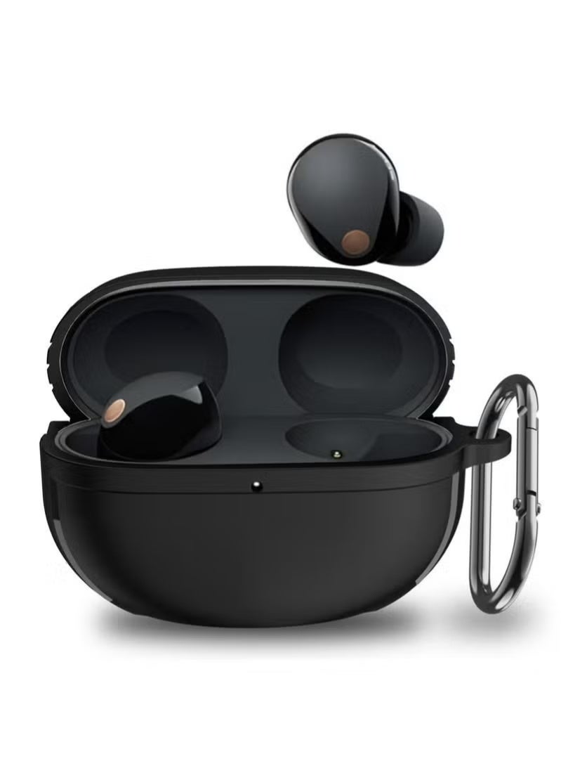 Compatible with Sony WF1000XM5 Case, Shockproof TPU Protective Cover with Hook (Carbon Fiber Black) - Image 2