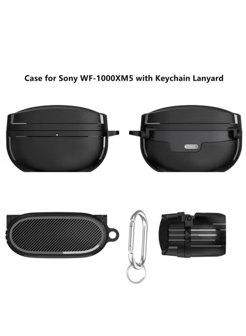 Compatible with Sony WF1000XM5 Case, Shockproof TPU Protective Cover with Hook (Carbon Fiber Black) - Image 4