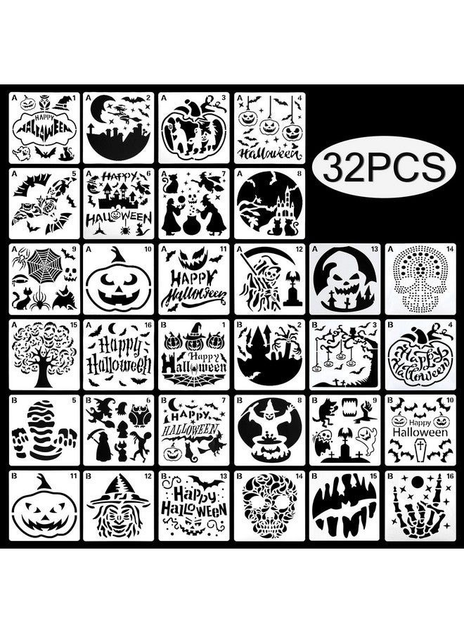FEBSNOW 32 Pcs Halloween Painting Stencils Reusable Halloween Template Pumpkin Witch Skeleton Skull Vampire For Diy Craft Drawing Painting Spraying Window Glass Wood Airbrush Walls Art - Image 2