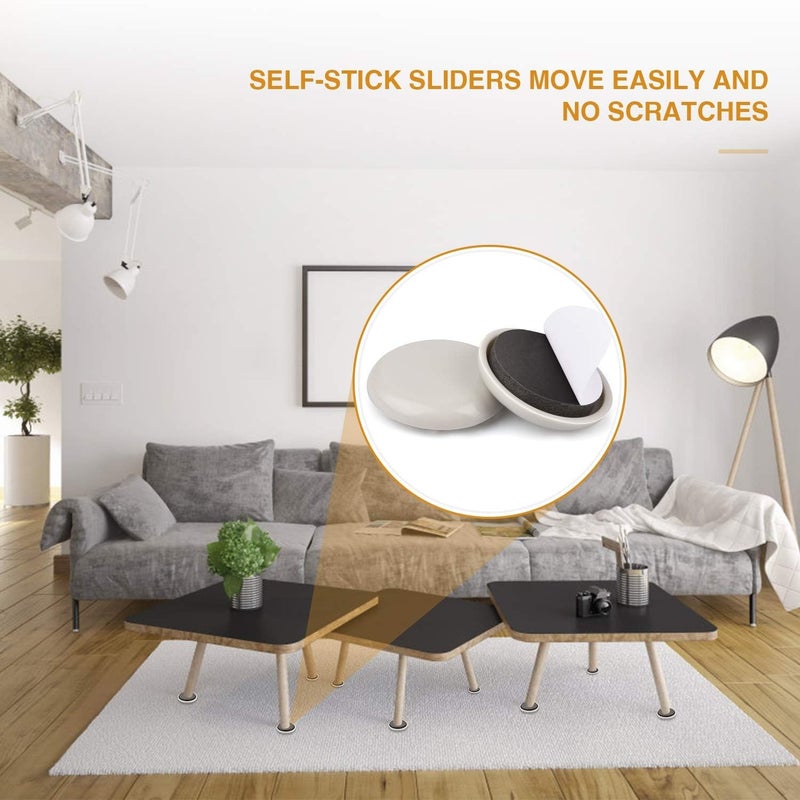 24 PCS Self-Stick Furniture Sliders,1-1/2 Inch Furniture Glides for Carpet,Chair Sliders for Furniture-Adhesive Furniture Moving Pads - Image 3