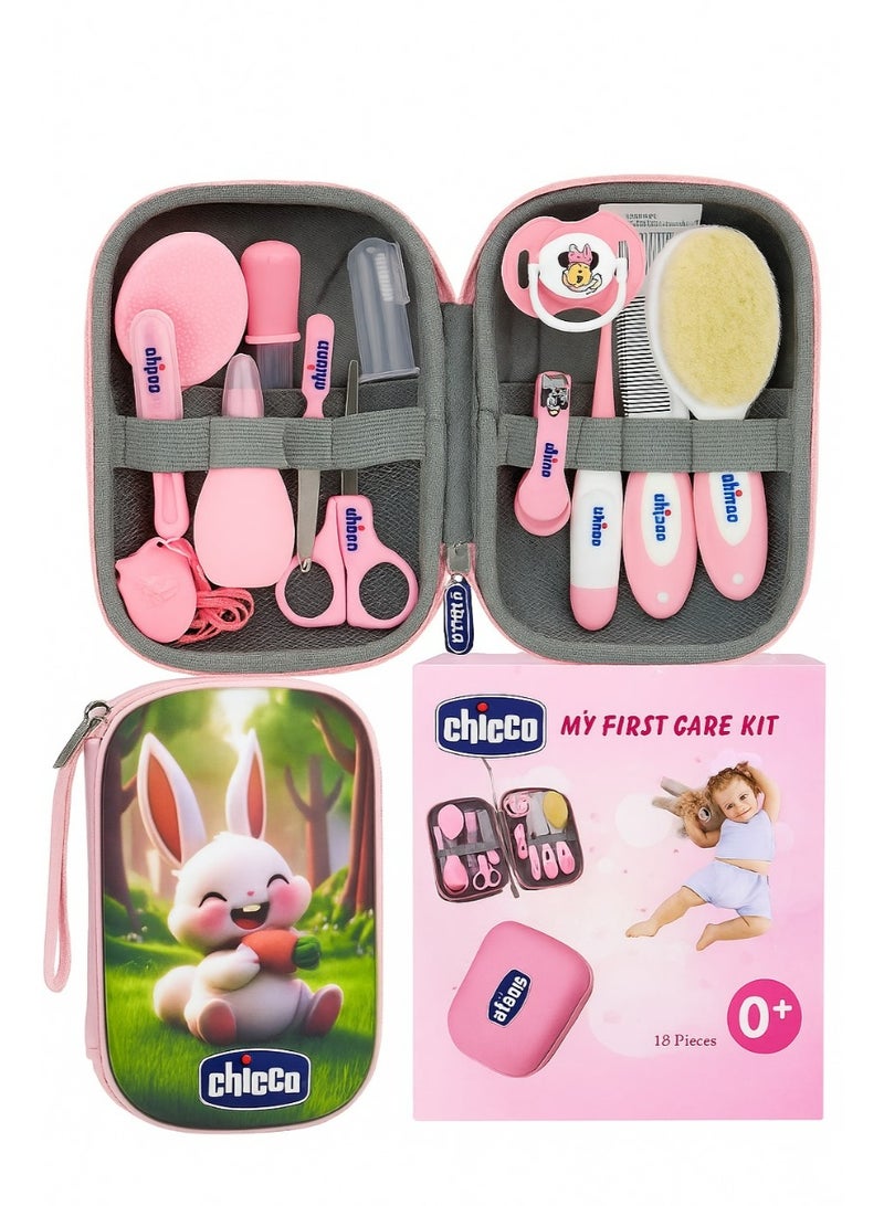 حقيبة عناية الطفل الكاملة من Chicco – طقم أدوات عناية حديثي الولادة 13 قطعة بعلبة أنيقة ومريحة
