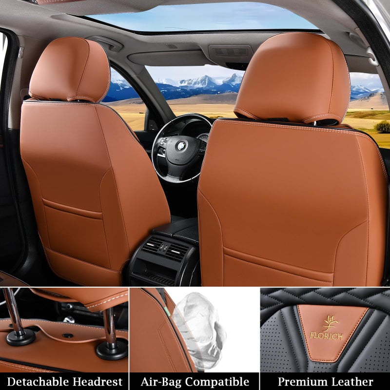 FLORICH Seat Covers for Cars, Waterproof Seat Covers, Leather Car Seat Covers 2 Pack, Universal Seat Cushion Protector for Most Cars Trucks SUV-Brown&Black - Image 3