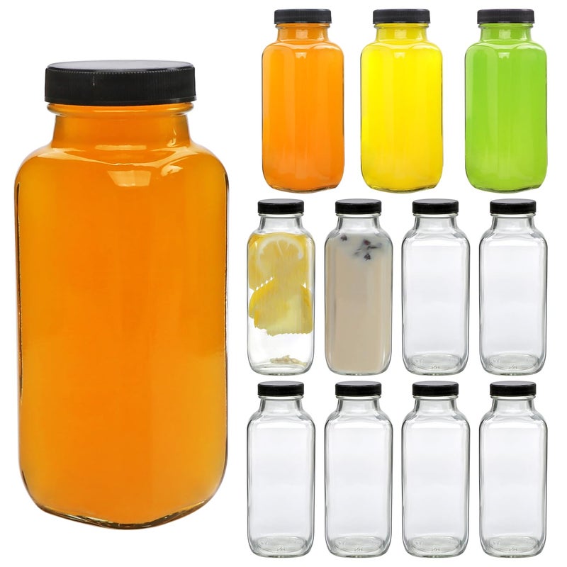 Accguan 12oz Glass BottlesLeakProof Vintage Water Bottles for JuicingHot SauceKombuchaGinger JarPotionOilMilk BottlesWhiskeyPortable Travel BottleSmoothies Bottles12pack