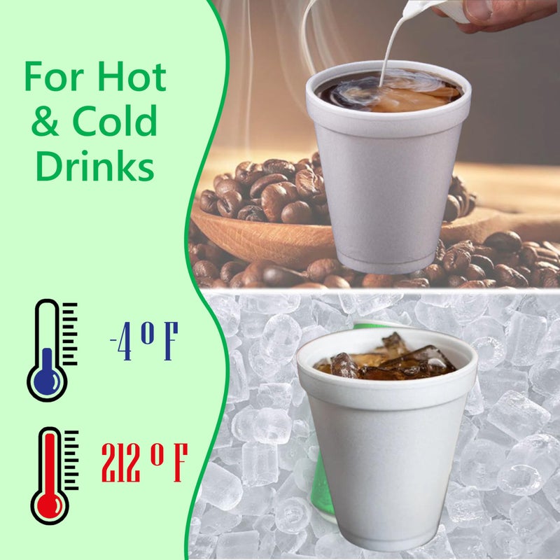 Mr. Miracle 10OZ Foam Cups With Lids for Hot & Cold Drinks, USA-Made 100-Pack - Ideal Styrofoam Coffee Cups, Insulating To-Go Cups for Soda, Tea, Juice - Sturdy, Disposable & comparable to Industry standard 10J10 - Image 4