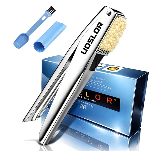 UOSLOR Garlic Press Heavy Duty Mincer and Peeler Set, Rust Proof 304 Stainless Steel Garlic Crusher, Easy-Squeeze Nut Ginger Chopper, Dishwasher Safe Kitchen Gadget - Image 1