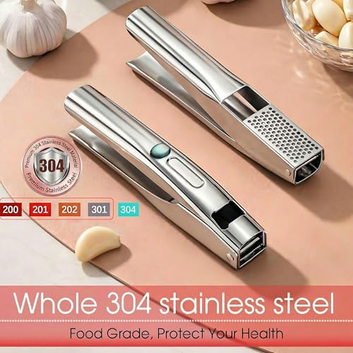 UOSLOR Garlic Press Heavy Duty Mincer and Peeler Set, Rust Proof 304 Stainless Steel Garlic Crusher, Easy-Squeeze Nut Ginger Chopper, Dishwasher Safe Kitchen Gadget - Image 4