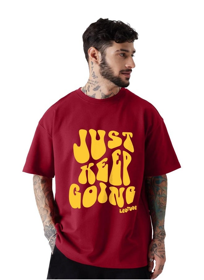 LEOTUDE - LEOTUDE Oversized Cottonblend Half Sleeve Printed Round Neck Men's Tshirt (FS49_Going_49_P_Maroon_S) - Image 1