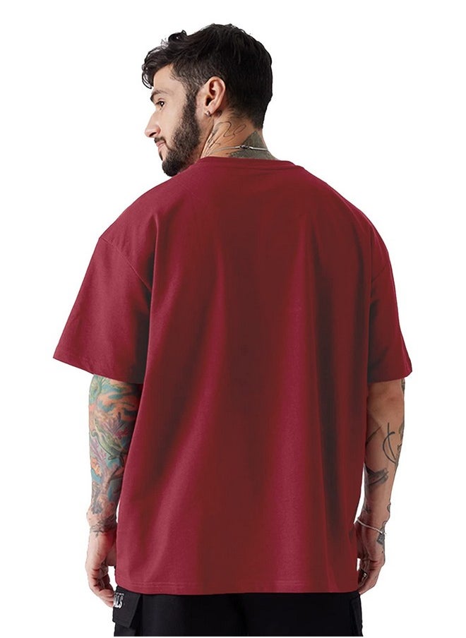 LEOTUDE - LEOTUDE Oversized Cottonblend Half Sleeve Printed Round Neck Men's Tshirt (FS49_Going_49_P_Maroon_S) - Image 1