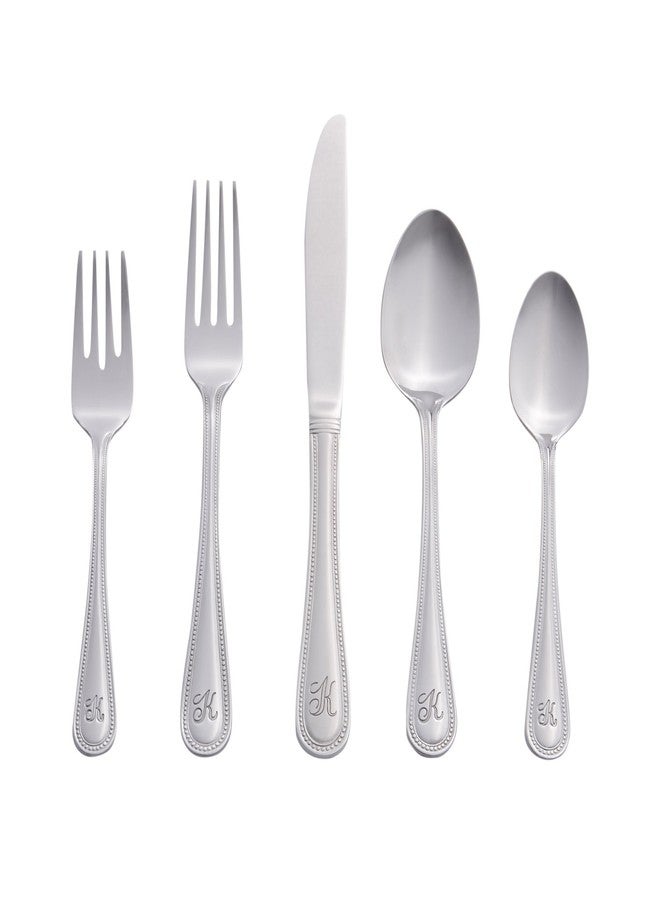 RiverRidge Monogrammed Beaded Flatware Set - K - 46-Piece Silverware with Custom Letter Stamp, 18/0 Stainless Steel Utensils Set for Daily Use & Special Occasions - Dishwasher Safe, Versatile Design - Image 1